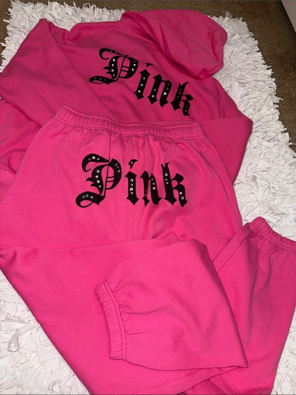 Victoria Secret PINK, pink & black FLEECE SET! New! Size is SMALL!!!!!!